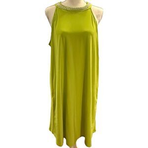 Tash + Sophie Women's XL Halter Pearl Beaded Neck Chartreuse Green Ity Dress NWT